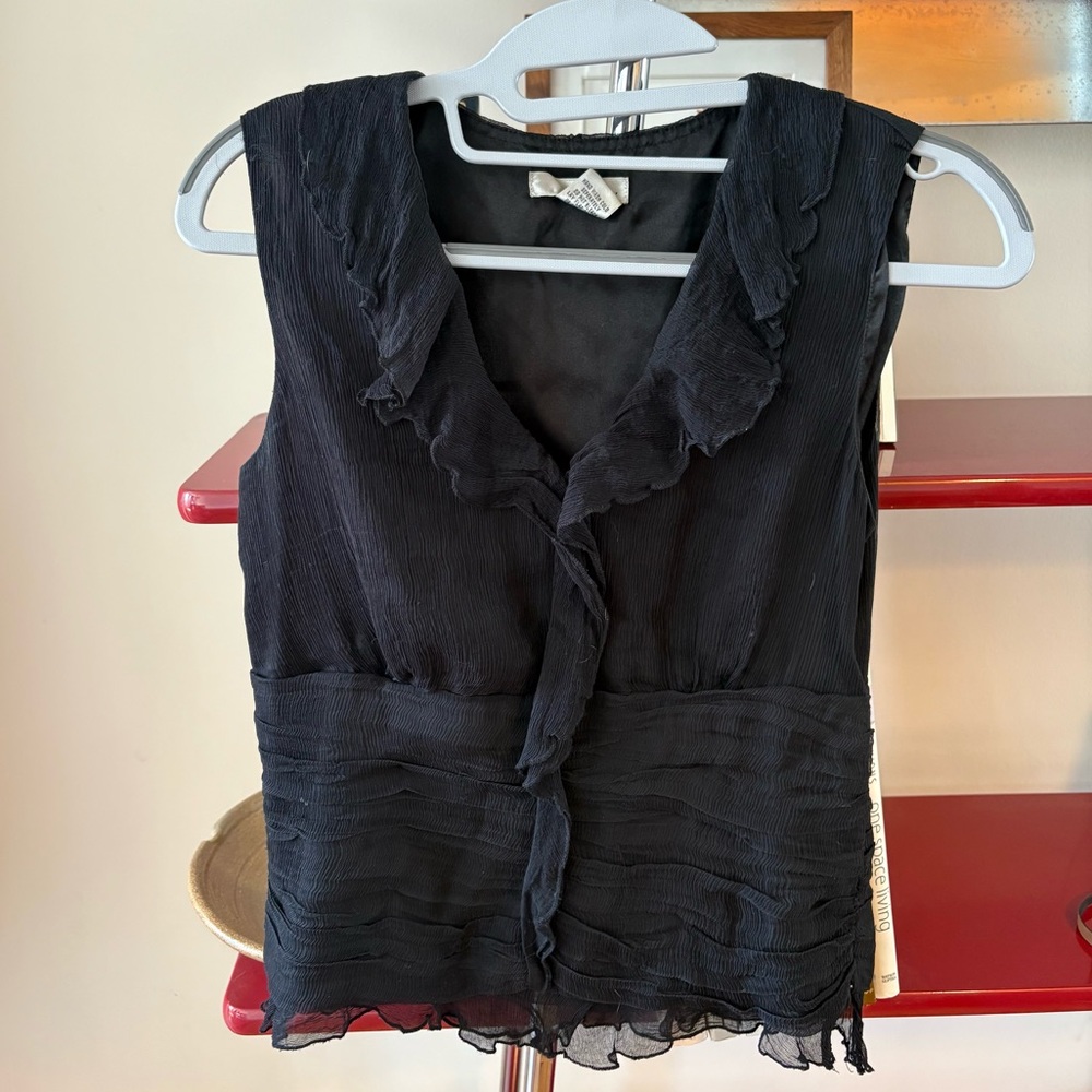 WD.NY 100% silk ruffle sleeveless top